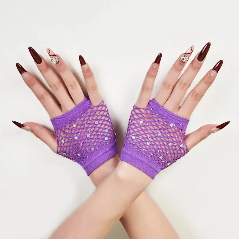 Rhinestone Fishnet Gloves | Fingerless