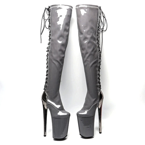 23CM Platform Thigh-High Pole Dance Boots - Patent Finish High Heel Boots