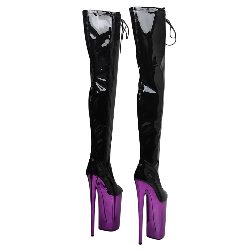 26cm Platform Thigh-High Boots - Patent Electroplate Dance Boots