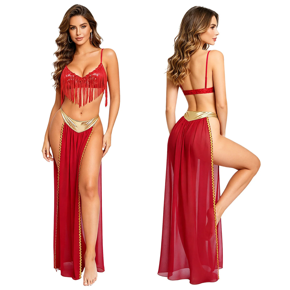 Egyptian Queen Costume | Belly Dance Crop Top & Slit Skirt