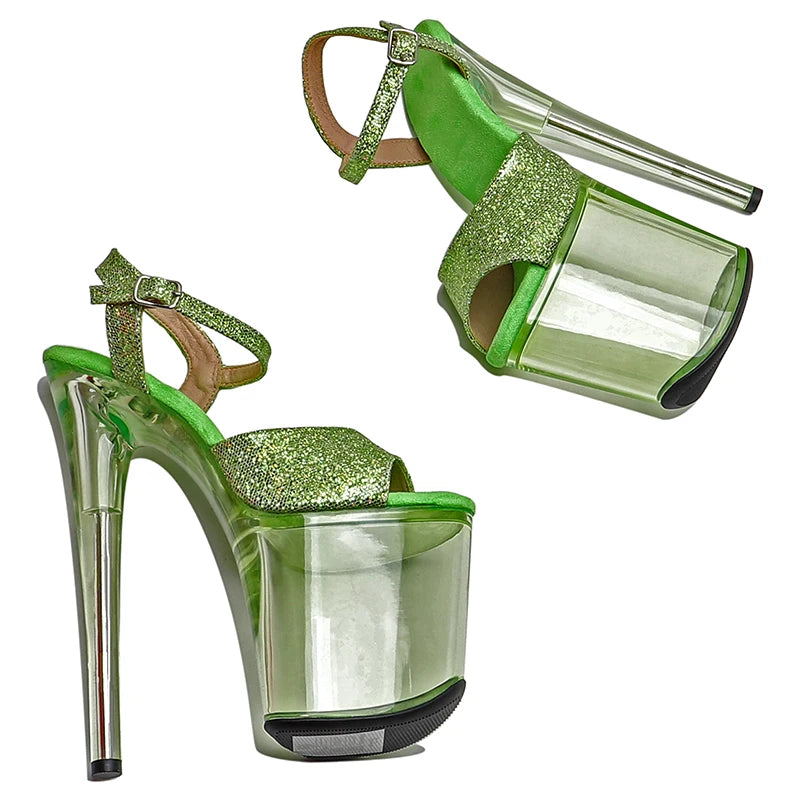 20cm Glitter Platform Sandals - Open Toe Clear Platform Dance Heels