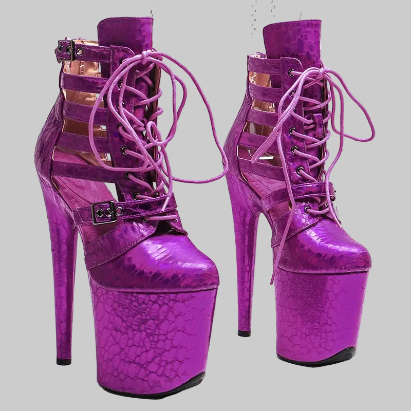 Holographic 8-Inch Platform Pole Dance Ankle Boots