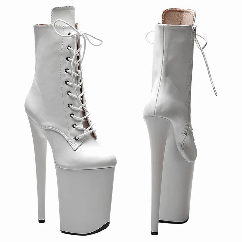 23cm Matte Platform Ankle Boots - Sexy Lace-Up Dance Boots