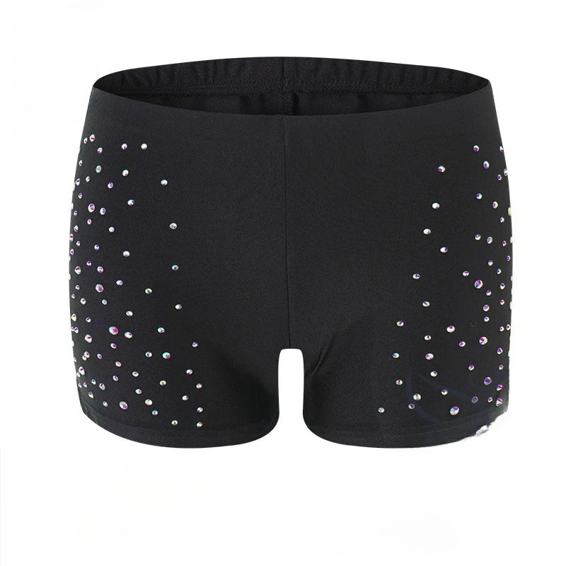 Rhinestone Drill Safety Shorts | Dance Under-Shorts | Skin & Black | M–L