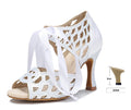 Cut-Out Lace-Up Latin Dance Sandals | Cuban Heel | 6–10cm | White, Black & Nude