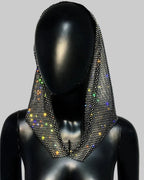 Rhinestone Mesh Hood - Sheer Fishnet Performance Headpiece