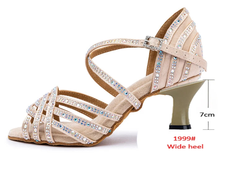 Rhinestone Latin Dance Heels | Satin Ballroom Sandals