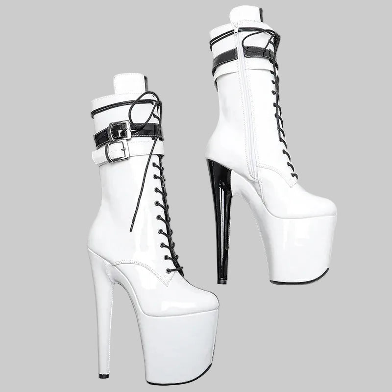 Platform Ankle Boots - 8-Inch Black & White Lace-Up Heels for Pole Dance & Performance