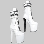 Platform Ankle Boots - 8-Inch Black & White Lace-Up Heels for Pole Dance & Performance