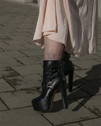 Platform Ankle Boot | Block Heel | Flock