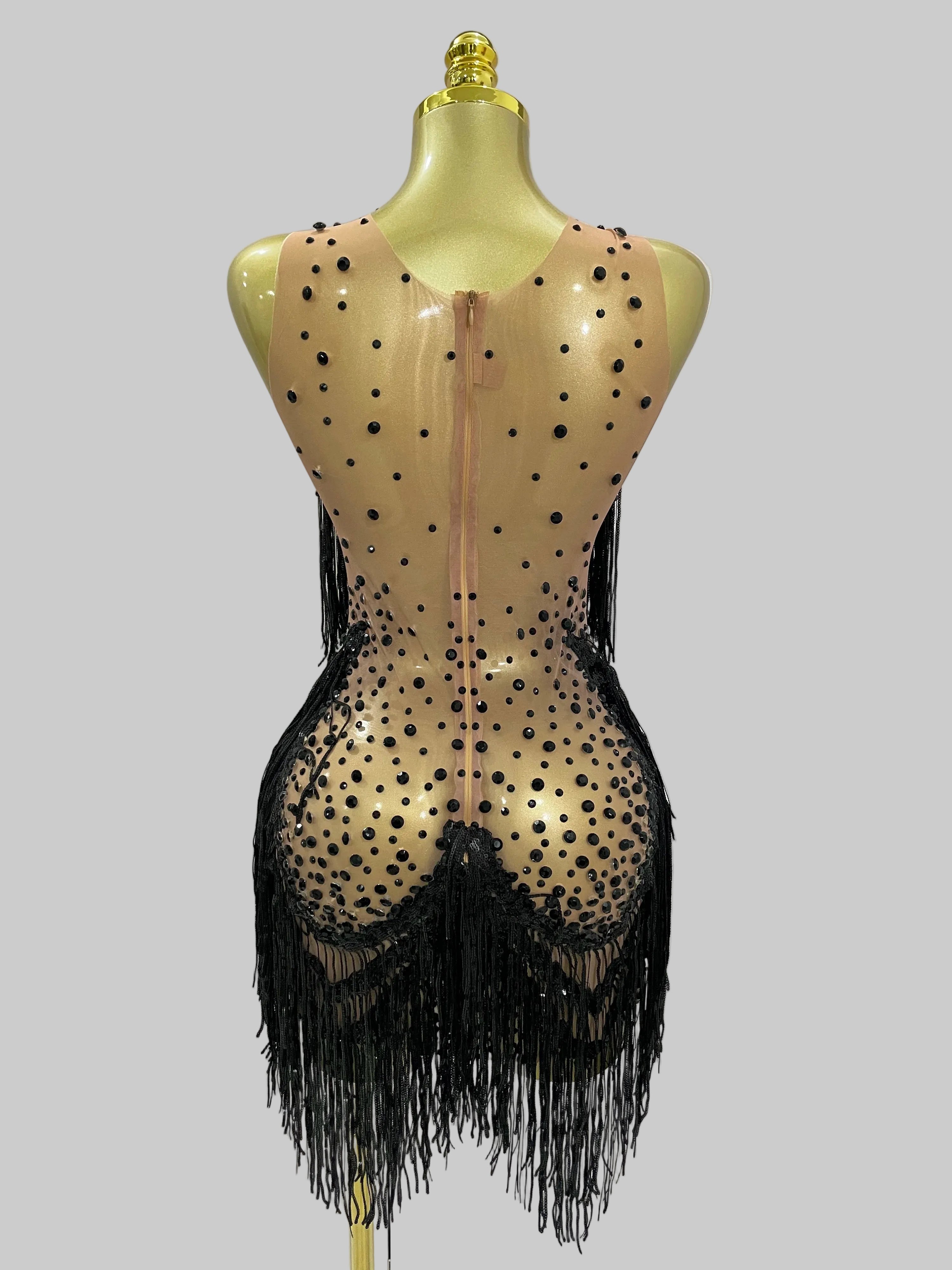 Sparkly Rhinestone Sequin Tassel Dress & Jacket — 2‑Piece Performance Set