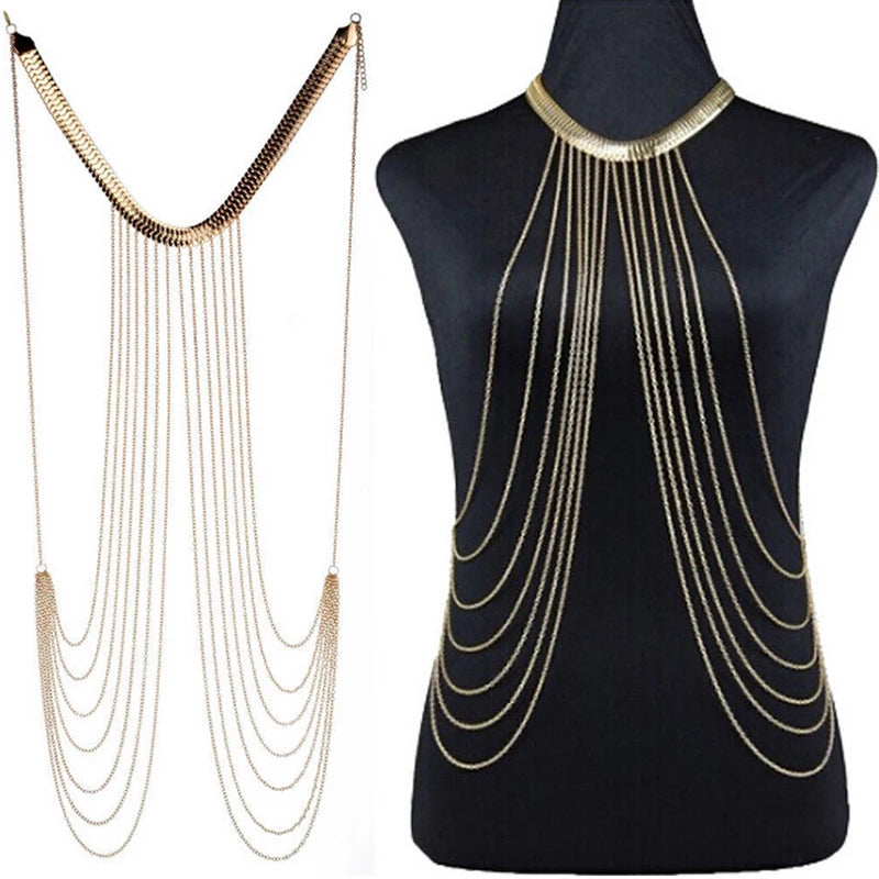 Golden Cascade Tassel Body Chain