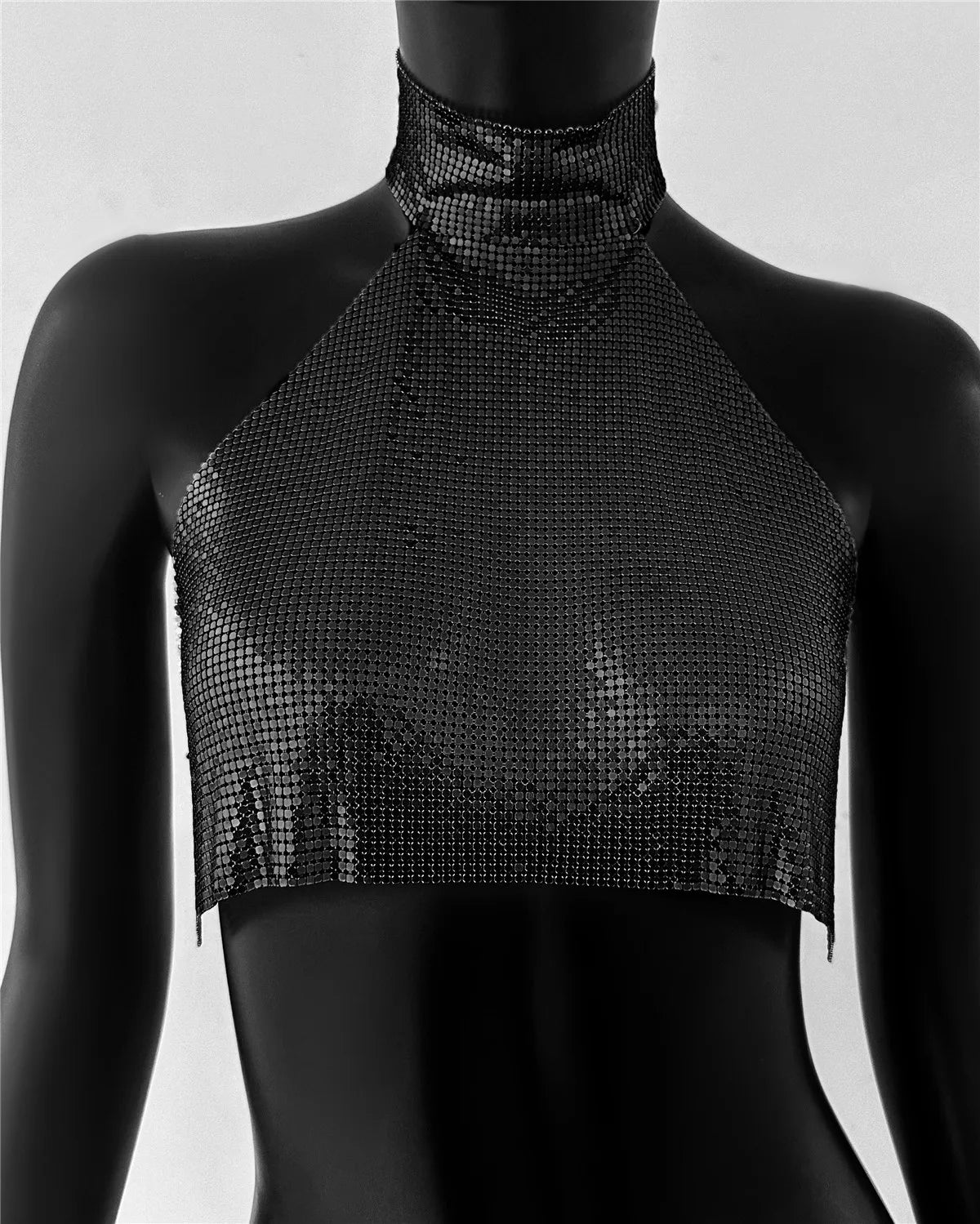 Metal Sequin Halter Crop Top
