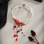 Pearl Choker | Red Crystal Drops