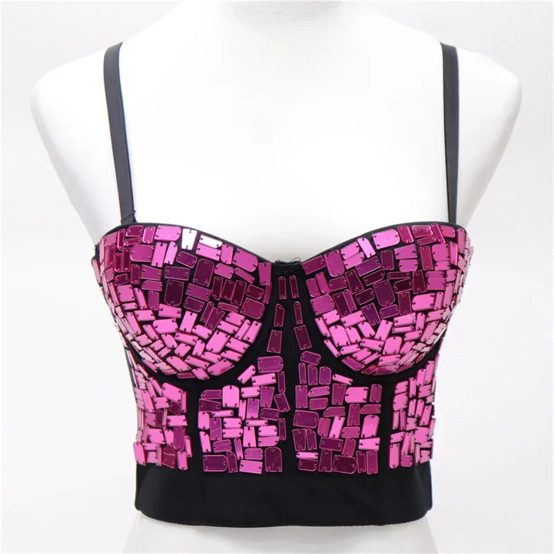 Rhinestone Beaded Bustier Bra Top | Stage & Party