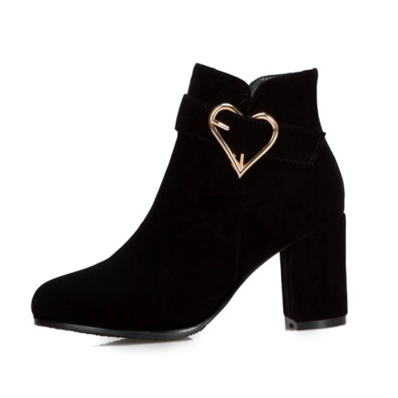 Flock Ankle Boots | Square Heel | Lace-Up | EU 33–52