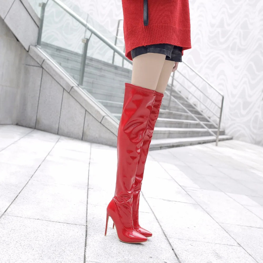 Patent Finish Over-the-Knee Boots | Side Zip | 12cm Heel