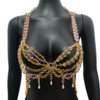 Glitter Crystal Pearl Tassel Crop Top - Backless Sheer Performance Top