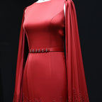 Ruffle Cape Mermaid Gown | Scoop Neck | Nude, White, Burgundy