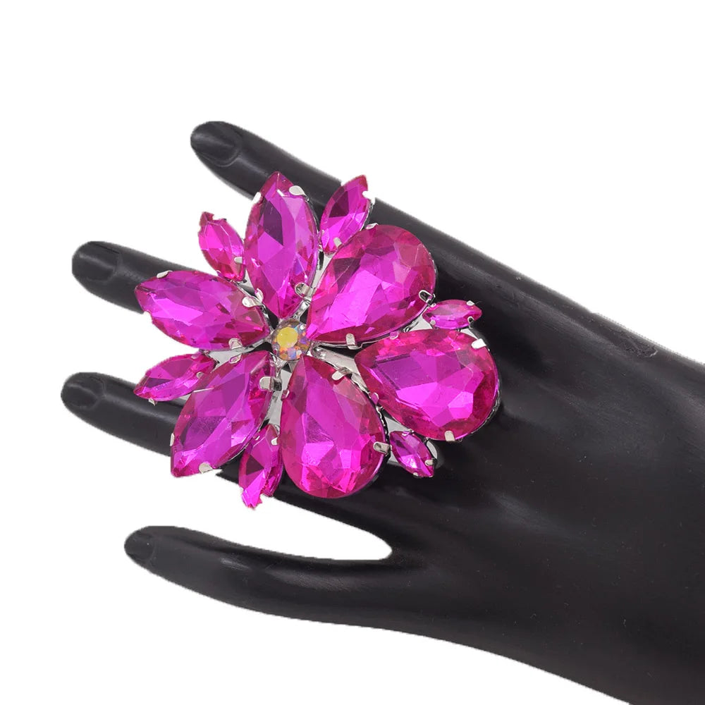 Oversized Rhinestone Cocktail Ring | Adjustable
