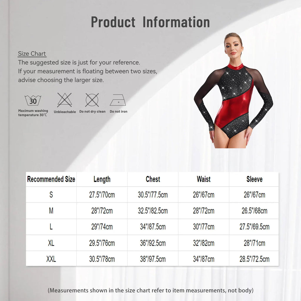 Metallic Color Block Leotard | Rhinestone | Long Sleeve