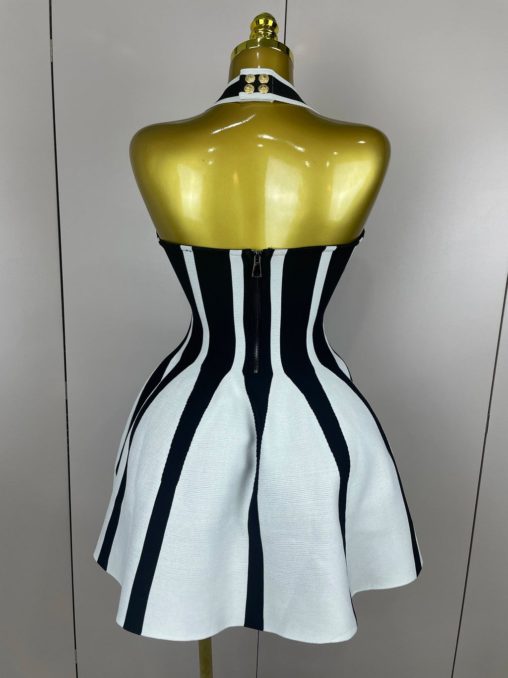 Stripe Halter Bandage Dress | Black & White | Mini
