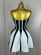 Stripe Halter Bandage Dress | Black & White | Mini
