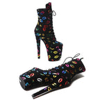 Lip Print Platform Ankle Boots - 8 Inch Fashion Pole Dance Boots