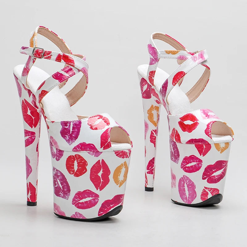 Red Lips Print 8-Inch Platform Pole Dance Sandals