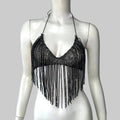 Rhinestone Tassel Bandage Halter Crop Top - Backless Tank