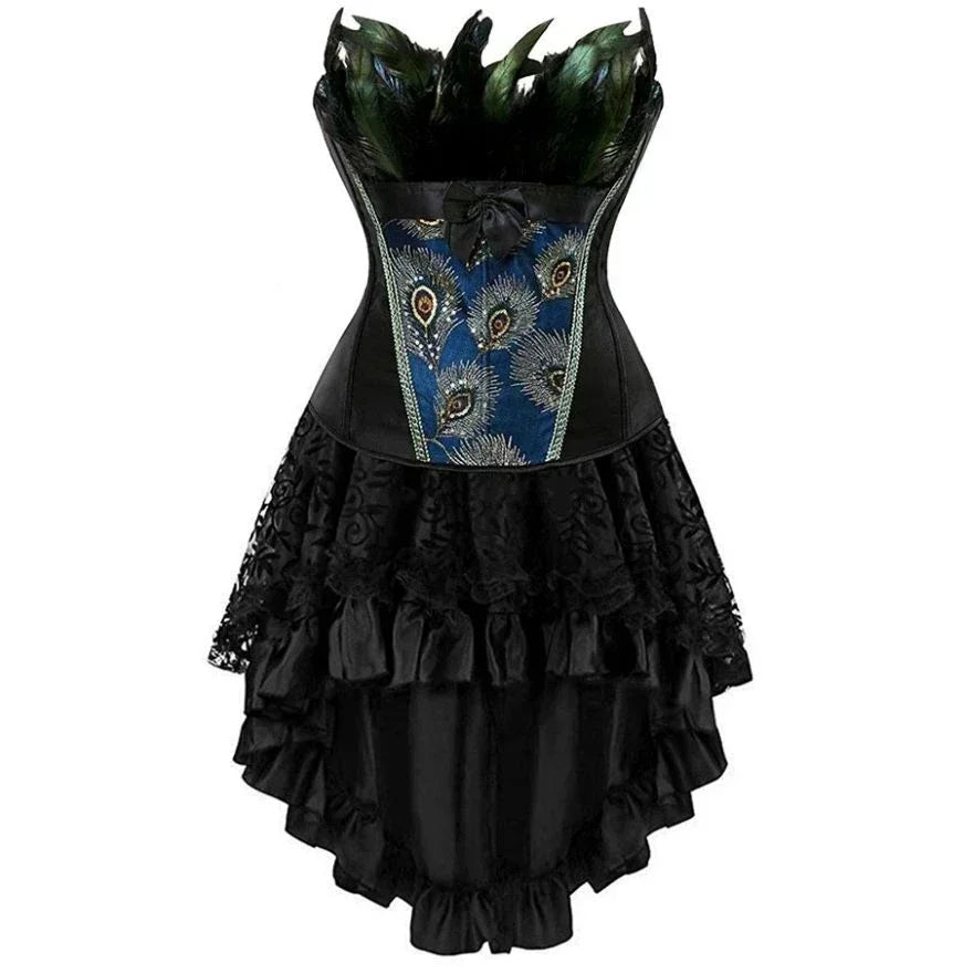 Peacock Corset & Skirt Set | Feather Embroidery