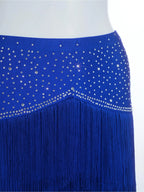 Fringe Tassel Latin Dance Pants | Rhinestone Waist | Straight Leg