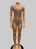 Diamond Mesh Jumpsuit - Sparkly Stretch Performance Costume for Dancers & Parties