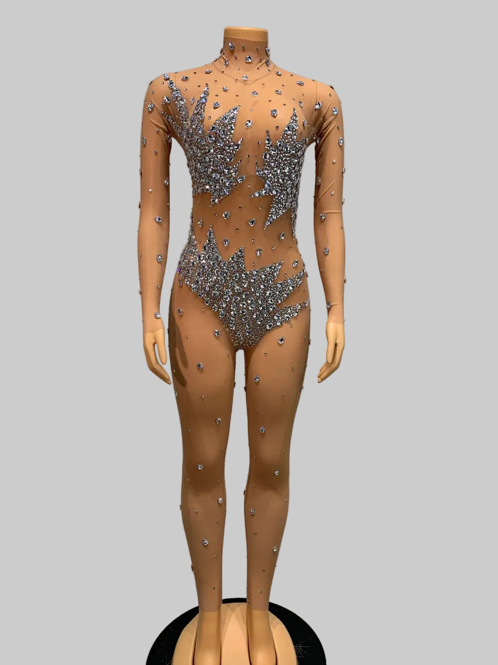 Diamond Mesh Jumpsuit - Sparkly Stretch Performance Costume for Dancers & Parties