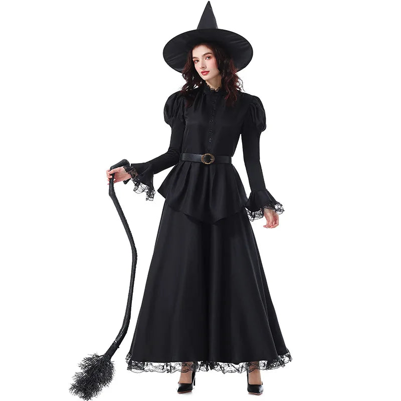 Gothic Witch Costume Set | Lace Dress, Hat & Belt | Halloween