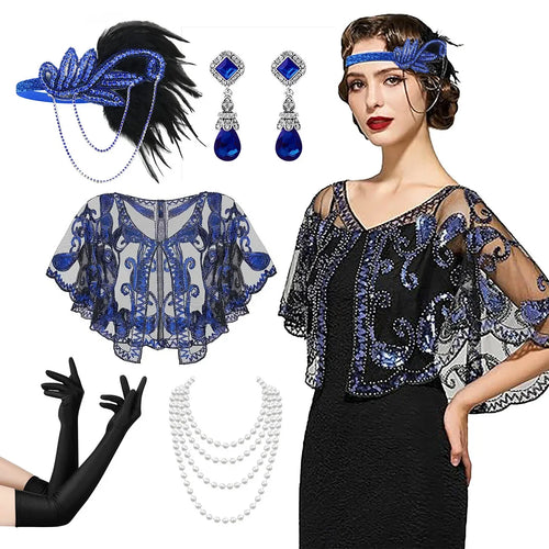 1920s Flapper Accessory Set | 5-Piece | Headband, Shawl, Gloves