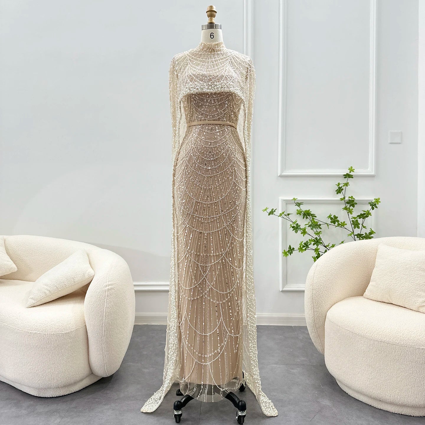 Pearl & Crystal Mermaid Gown | Cape Jacket | Strapless