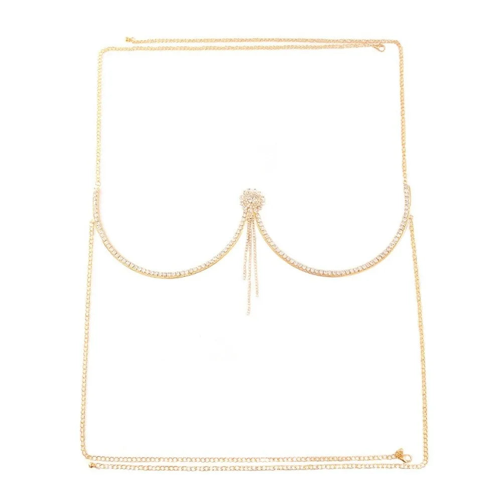Rhinestone Body Chain | Heart & Flower | Gold & Silver