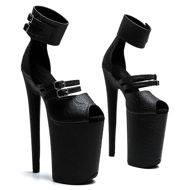 9-Inch Snake Print Open-Toe Platform Sandals - High Heel Performance Shoes