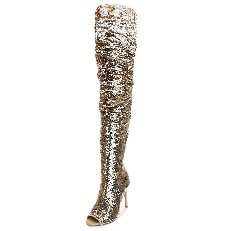 Sequin Over-the-Knee Boots | 11cm Heel