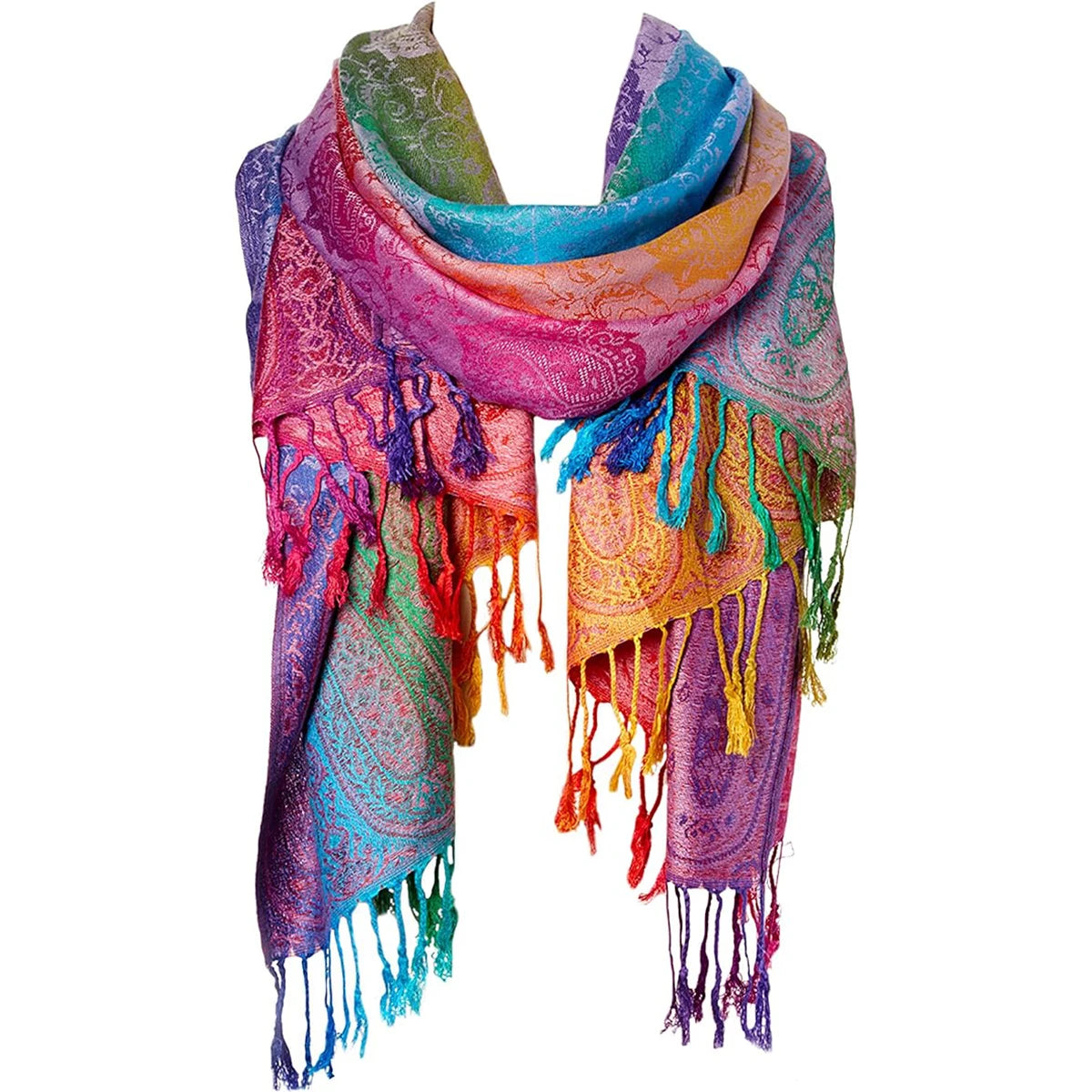 Rainbow Paisley Fringe Shawl | Boho Wrap | Stage & Festival