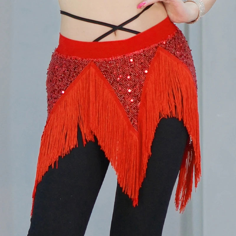 Belly Dance Hip Scarf | Sequin & Bead | Long Fringe | 4 Colors