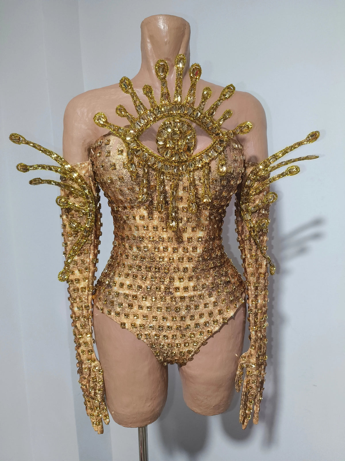Rhinestone Stage Bodysuit | Gold Eye Motif