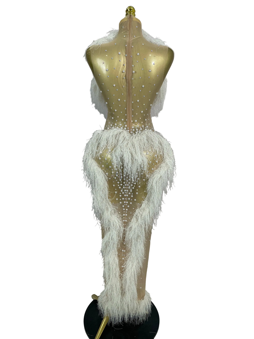 Pearl Tassel Mesh Gown | See-Through | Ankle-Length