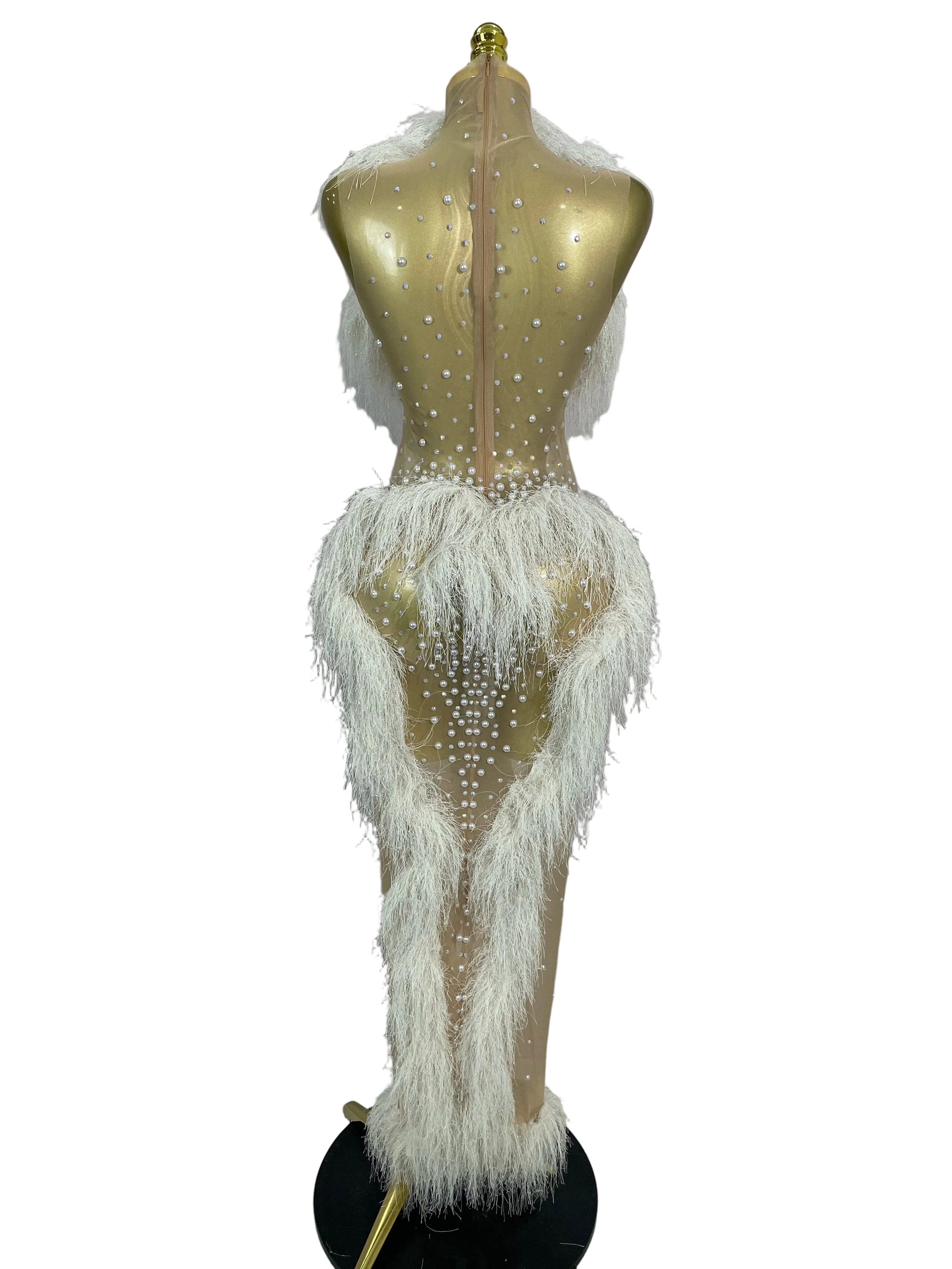 Pearl Tassel Mesh Gown | See-Through | Ankle-Length
