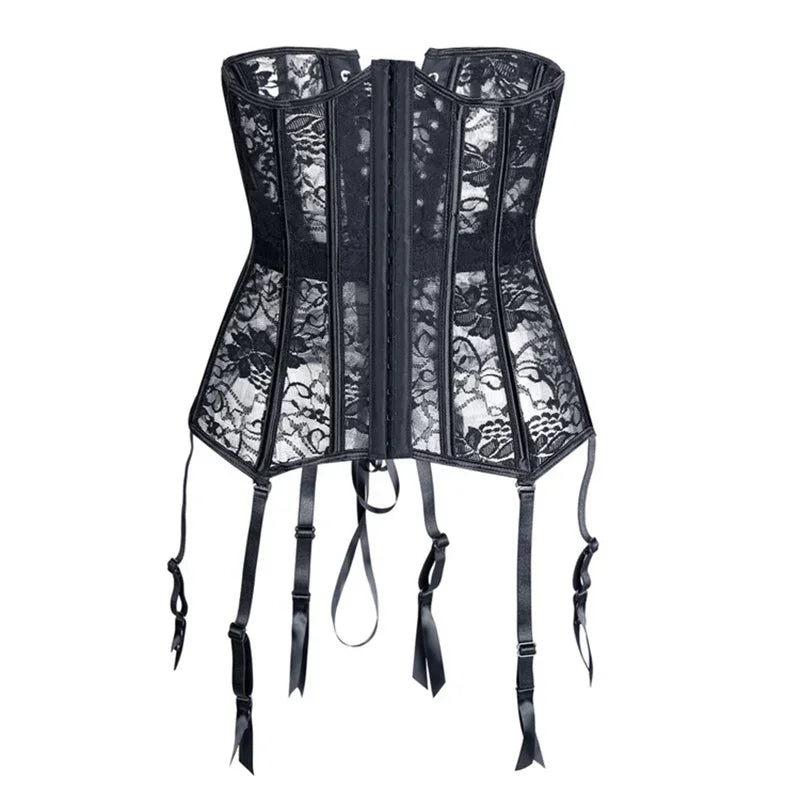 Floral Lace Overbust Corset | Garter Straps | Plus Size