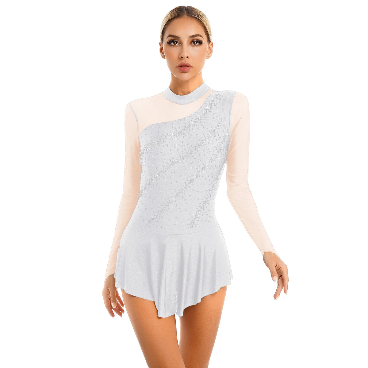 Rhinestone Skating Dress | Mesh Skirt | Long Sleeve