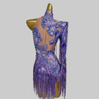 Purple Sequin Fringe Bodysuit - Sparkly Tassel Performance Leotard for Stage & Dance