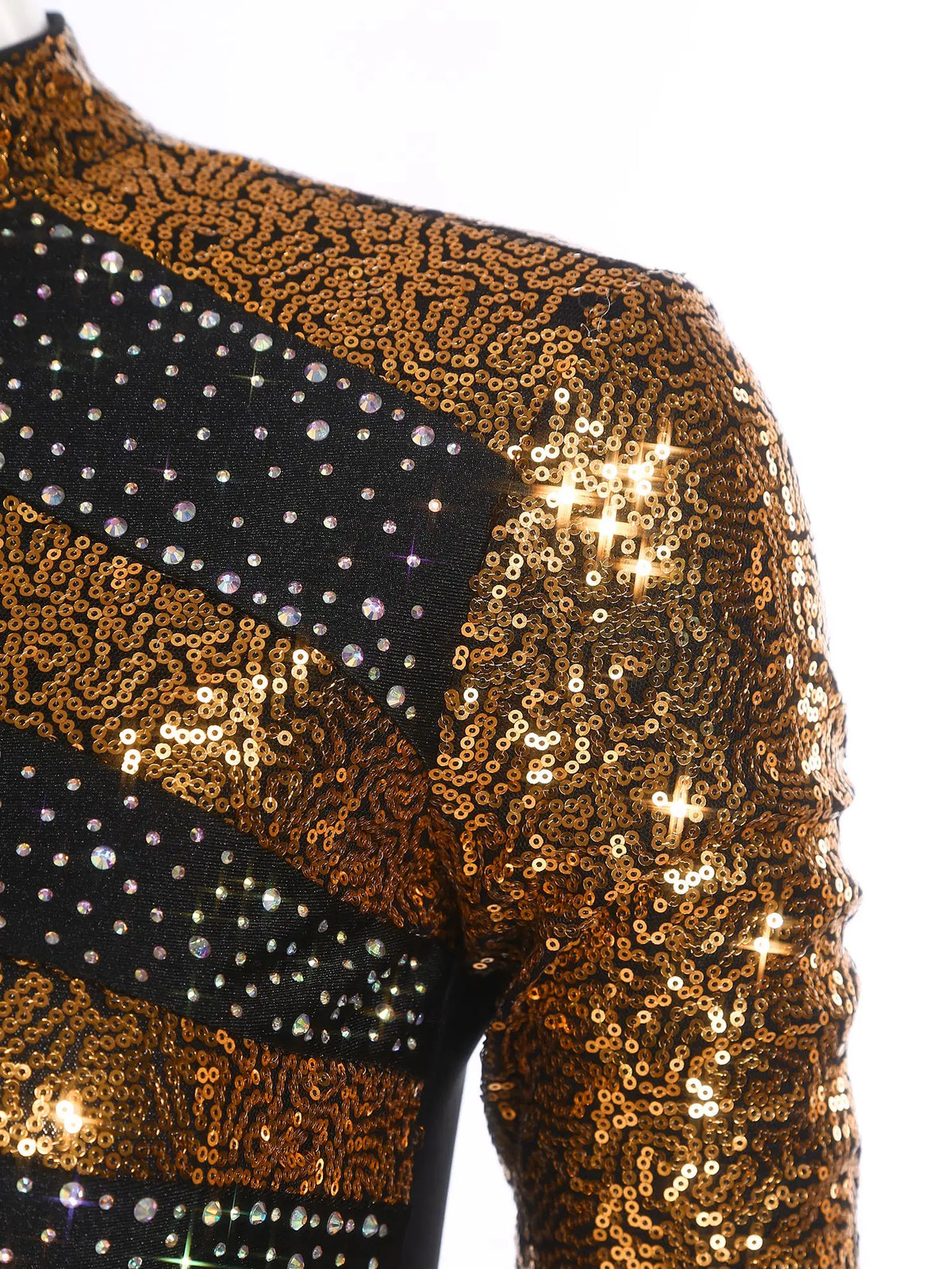 Women's Sequin Crop Top & Side-Split Chiffon Pants | Mock Neck & Cutout Back | 2-Piece Dance Set