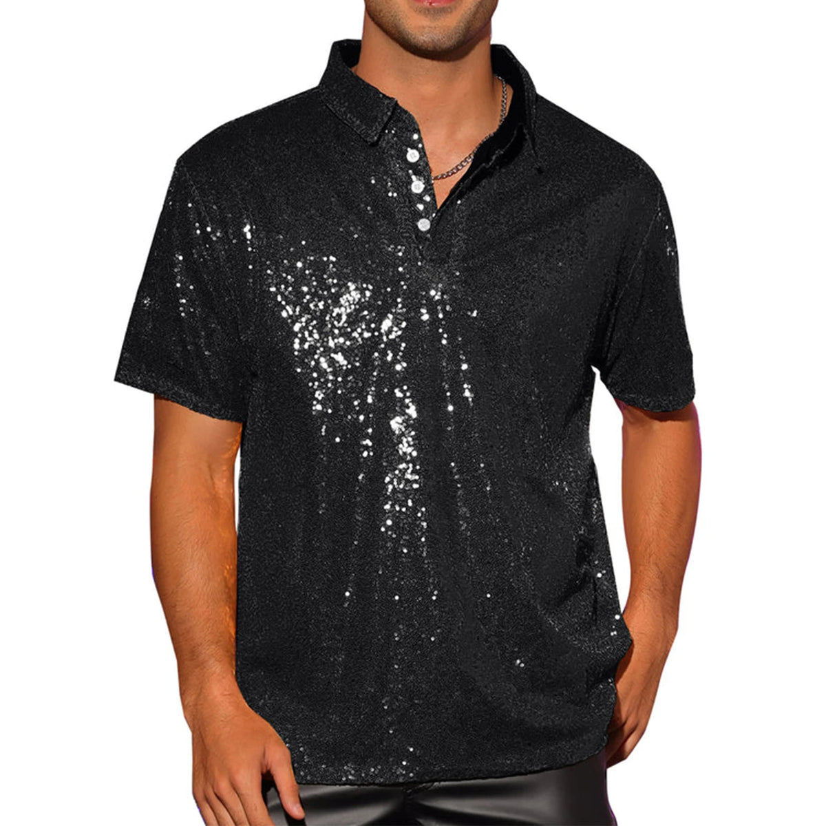 Men's Sequin Polo Shirt | Short Sleeve | Stage